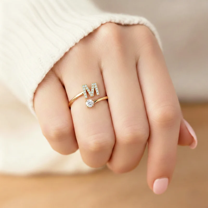 MonoCharm | Verstelbare Initial Ring Classic met Cadeau Doos en Kaart Bericht
