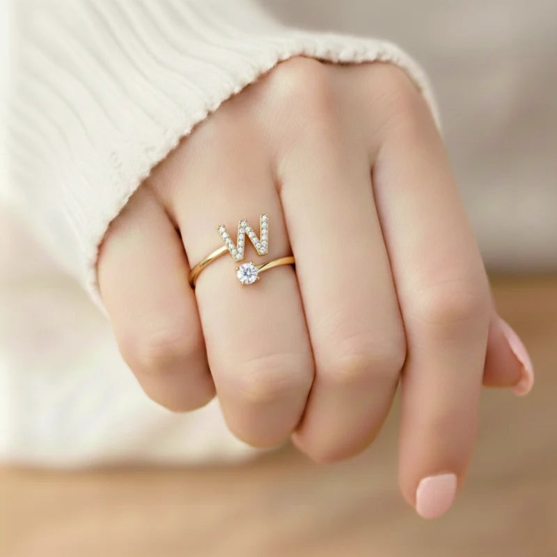 MonoCharm | Verstelbare Initial Ring Classic met Cadeau Doos en Kaart Bericht