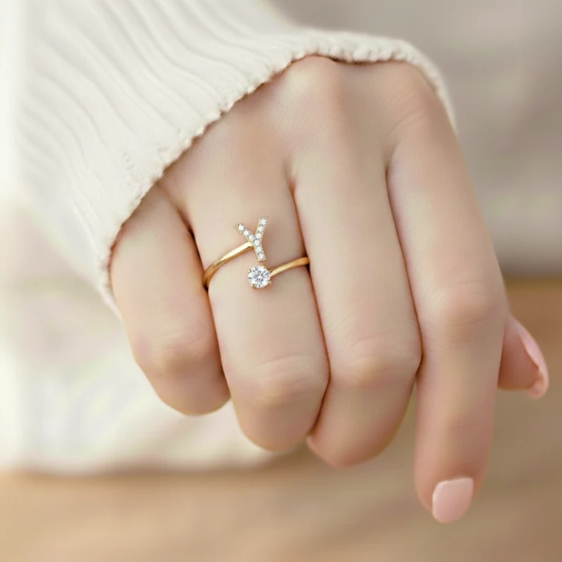 MonoCharm | Verstelbare Initial Ring Classic met Cadeau Doos en Kaart Bericht
