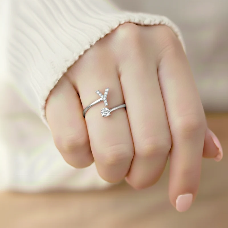 MonoCharm | Verstelbare Initial Ring Classic met Cadeau Doos en Kaart Bericht