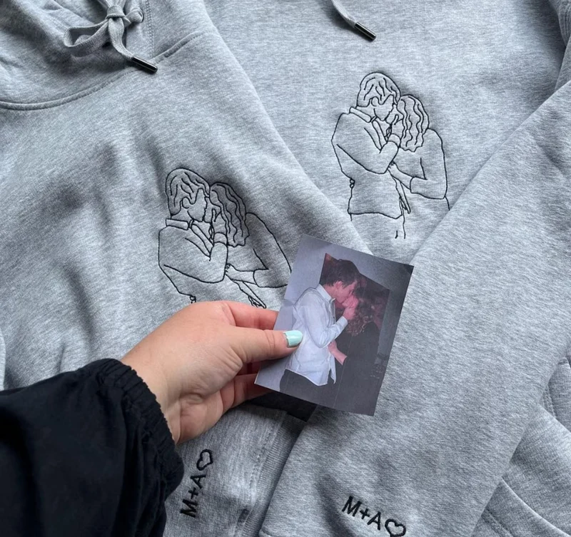 StitchPortrait | Aangepaste Geborduurde Portret Sweatshirt Koppels Familie Hoodie