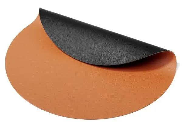 Cookinglife 6 Platzsets + 6 Untersetzer - Doppelseitig - Rund - Veganes Leder - Schwarz / Cognac - 12 Stück