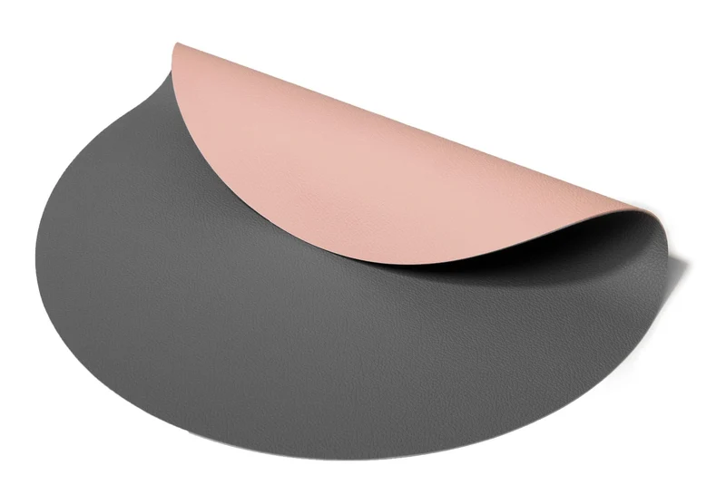 Cookinglife Tischsets - Doppelseitig - Veganes Leder - Grau / Rosa ø 38 cm - 6 Stück