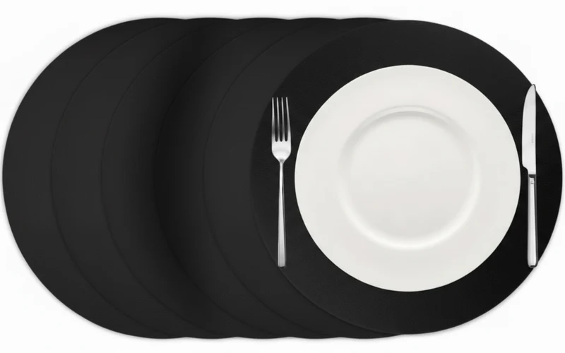 Cookinglife Tischsets - Veganes Leder - Schwarz - ø 38 cm - 6 Stück