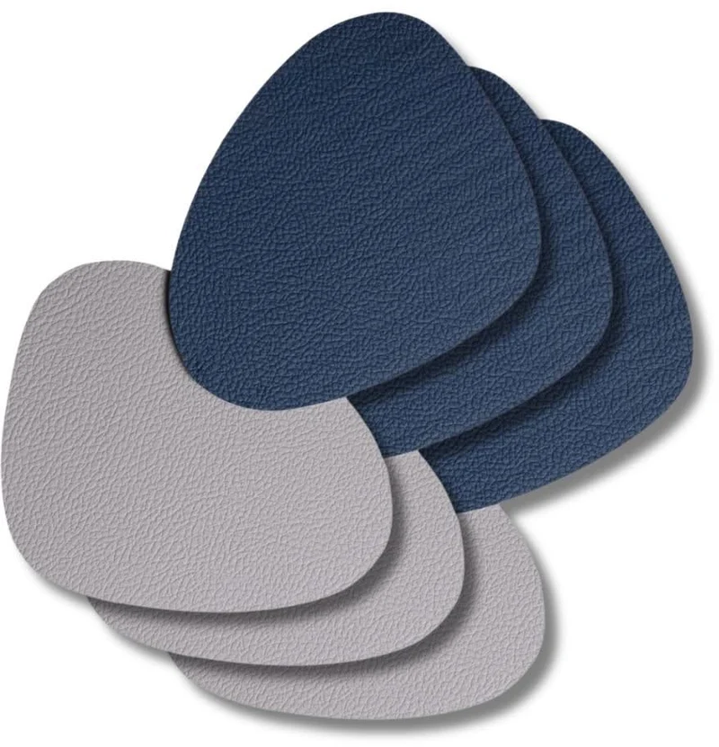 Cookinglife Untersetzer - Veganes Leder - Grau / Blau - Organic - doppelseitig - 13 x 11 cm - 6 Stück