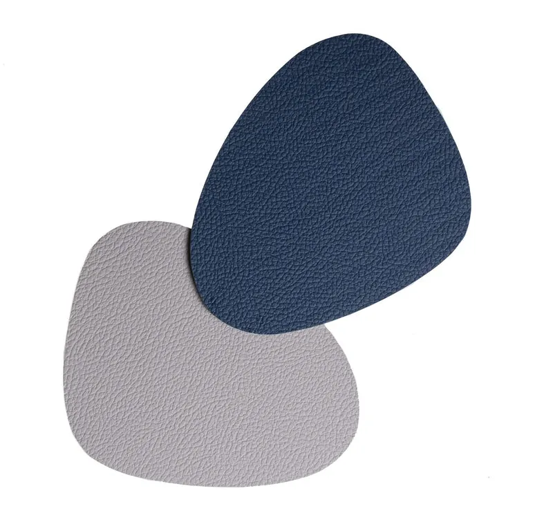 Cookinglife Untersetzer - Veganes Leder - Grau / Blau - Organic - doppelseitig - 13 x 11 cm - 6 Stück