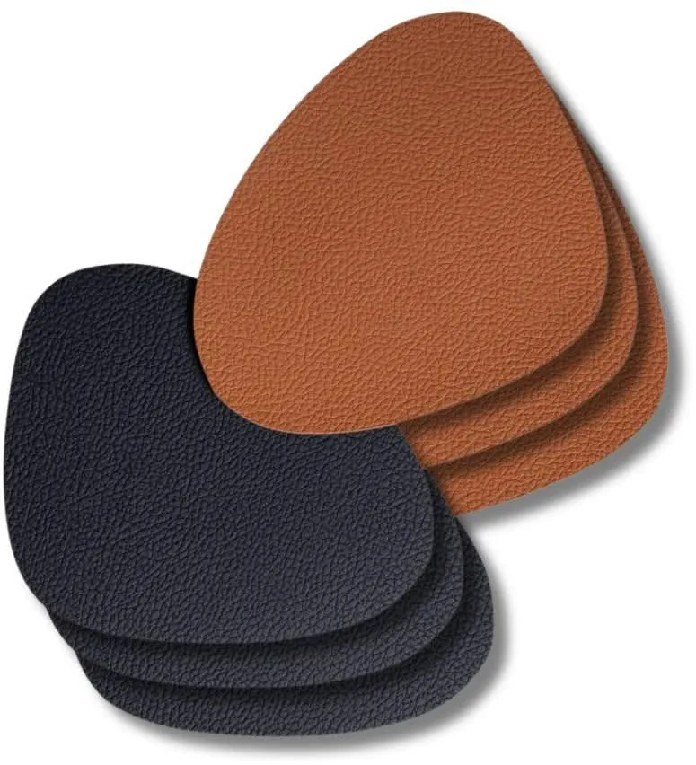 Cookinglife Untersetzer - Veganes Leder - Schwarz / Cognac - Organic - doppelseitig - 13 x 11 cm - 6 Stück