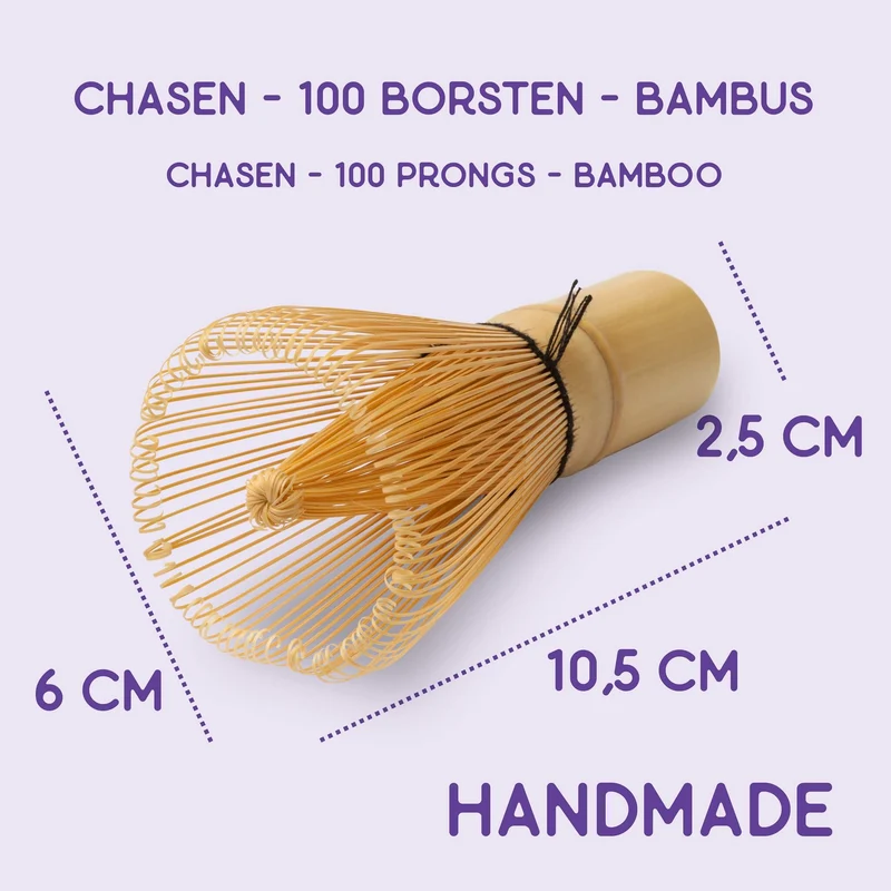 Matcha Besen Chasen aus weißem Bambus mit 100 Borsten