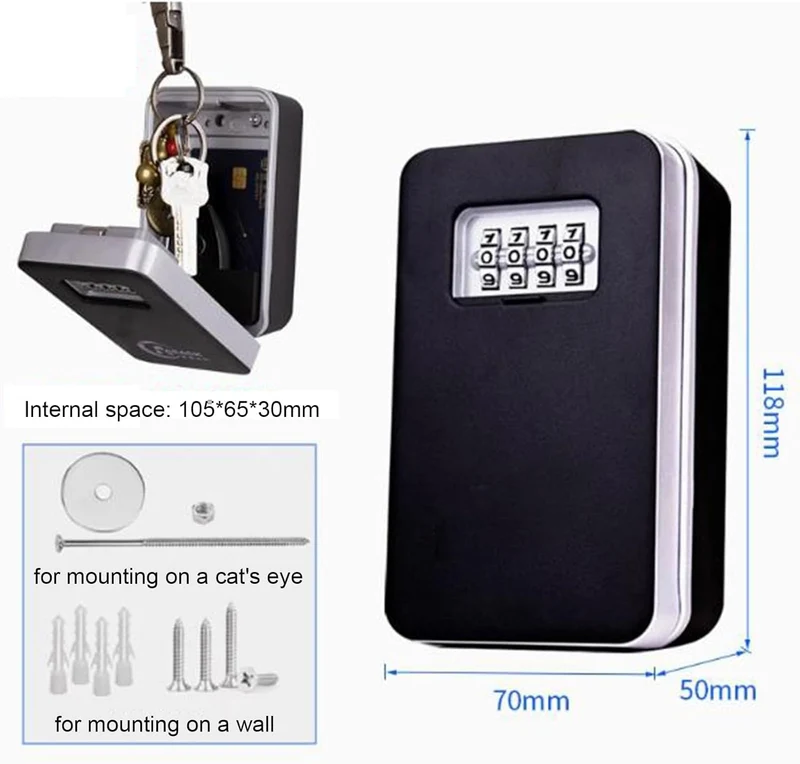 Key Lock Box voor Buiten – Beveiligde Sleutelkast met Instelbare Code voor Huis, Inclusief Montagekit (Wandmontage)