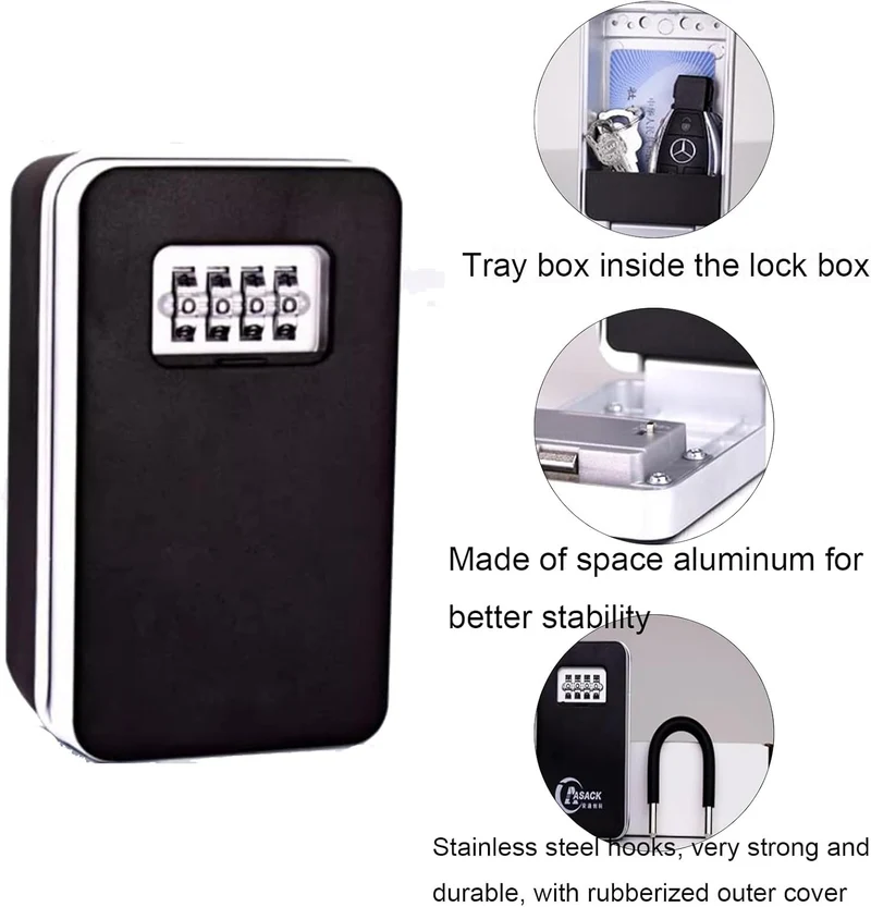 Key Lock Box voor Buiten – Beveiligde Sleutelkast met Instelbare Code voor Huis, Inclusief Montagekit (Wandmontage)