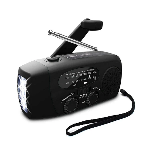 Zelfaangedreven Noodradio – Handopwinder, Solar, Zaklamp & Powerbank – FM/AM Radio, Onmisbaar voor Rampen en Noodgevallen