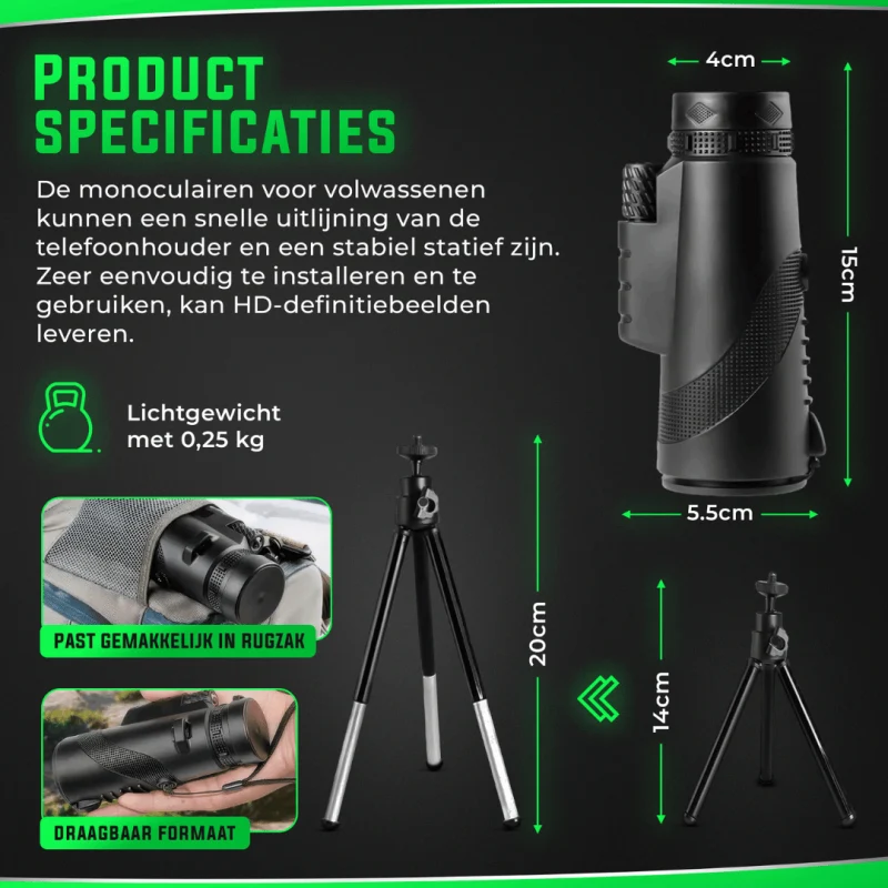 AstroView Hoogwaardige Monoculair | Compact en licht voor een heldere kijk op grote afstanden