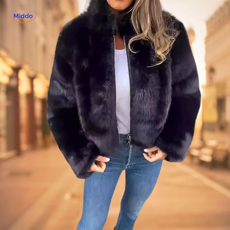 FurLux Elegante Jas | Stijlvolle Kunstbont met Hoge Kraag voor Elke Gelegenheid