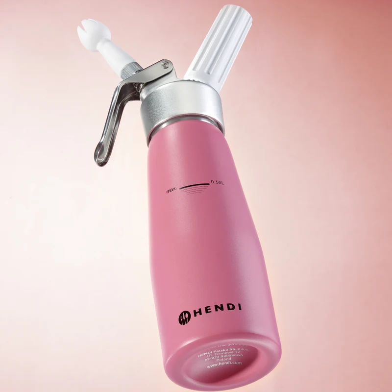 HENDI Sahnespender – 0,5 l – Pastellrosa – Ø 80 × H 260 mm