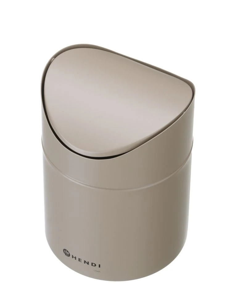 HENDI Tischabfalleimer mit Schwingdeckel – 1,2 l – Beige – Ø 120 × H 165 mm