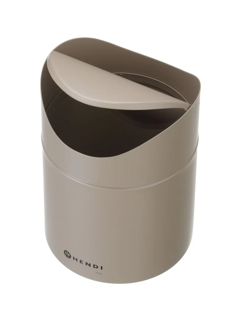 HENDI Tischabfalleimer mit Schwingdeckel – 1,2 l – Beige – Ø 120 × H 165 mm