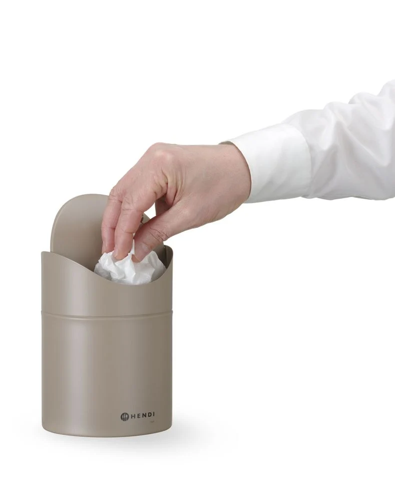 HENDI Tischabfalleimer mit Schwingdeckel – 1,2 l – Beige – Ø 120 × H 165 mm