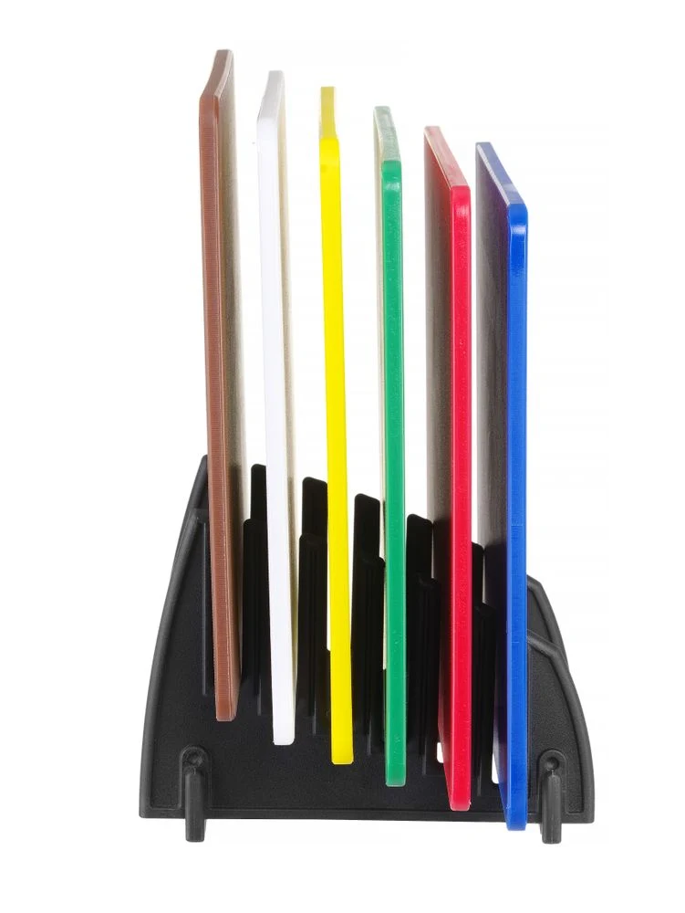 HENDI Satz mit 6 Schneidebrettern HACCP mit Halterung. – 450 × 300 mm – 6 Stück
