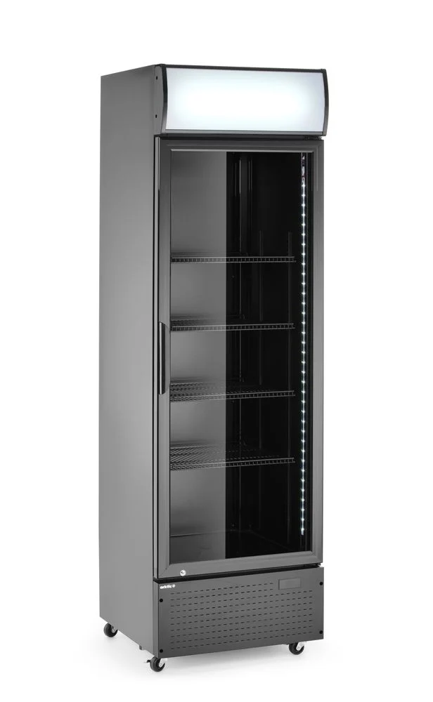 Arktic Eintüriger Kühlschrank mit hinterer Bar und hinterleuchteter Blende – 254 l – 230 V / 250 W – Schwarz – 605 × 578 × H 1980 mm