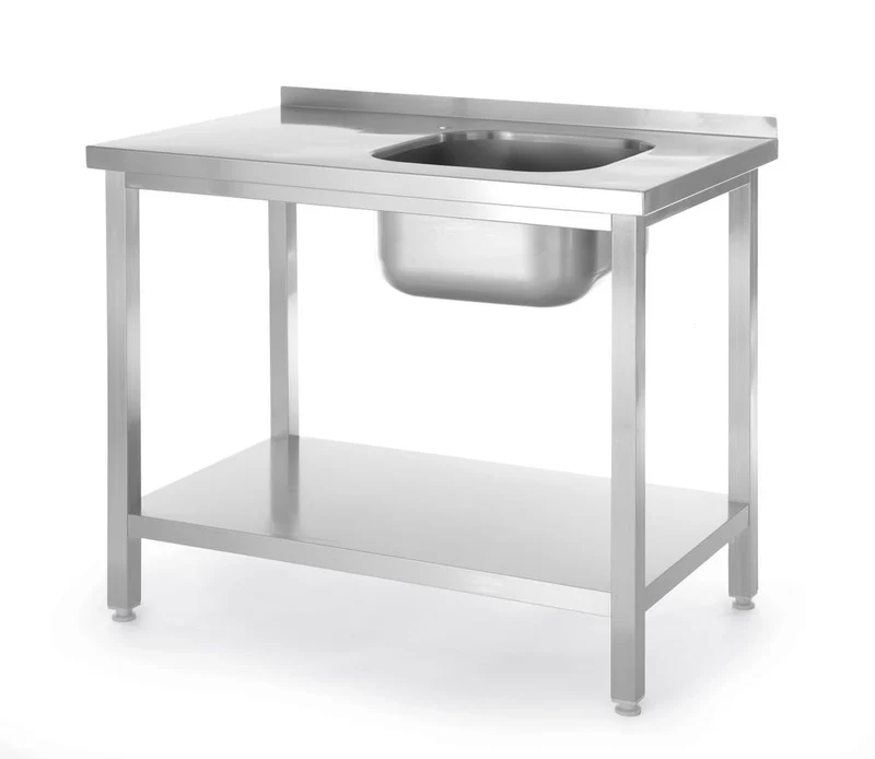 HENDI Spültisch mit Ablage, verschraubt – Kitchen Line – Spülbecken auf der rechten Seite – 1000 × 600 × H 850 mm