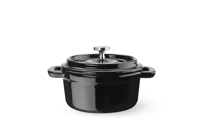HENDI Emaillierter Gusseisentopf – 0,27 l – Rund – Schwarz – 130 × 100 × H 48 mm