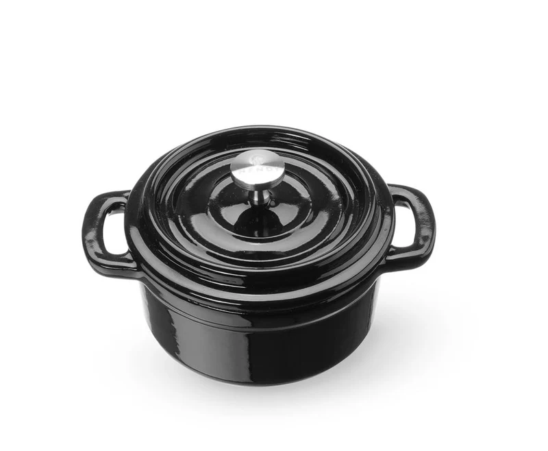 HENDI Emaillierter Gusseisentopf – 0,27 l – Rund – Schwarz – 130 × 100 × H 48 mm