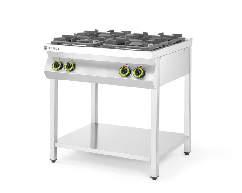 HENDI Gasherd Kitchen Line 4-flammig, offener Unterbau – 19 kW – 800 × 700 × H 900 mm