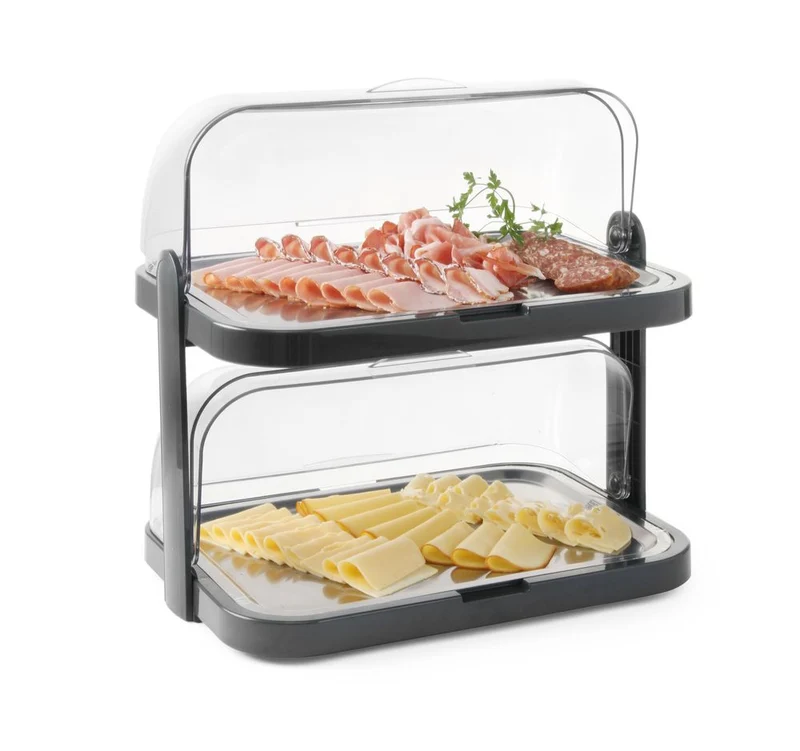 HENDI Roll-Top-Kühldisplay, doppelt – Dunkelgrau – 440 × 320 × H 440 mm