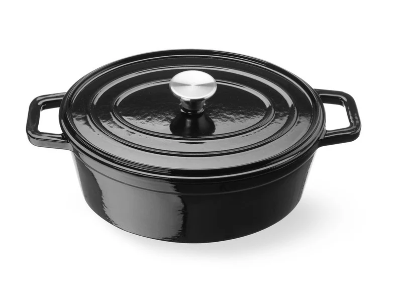 HENDI Emaillierter Gusseisentopf – 4,4 l – Oval – Schwarz – 365 × 220 × H 115 mm