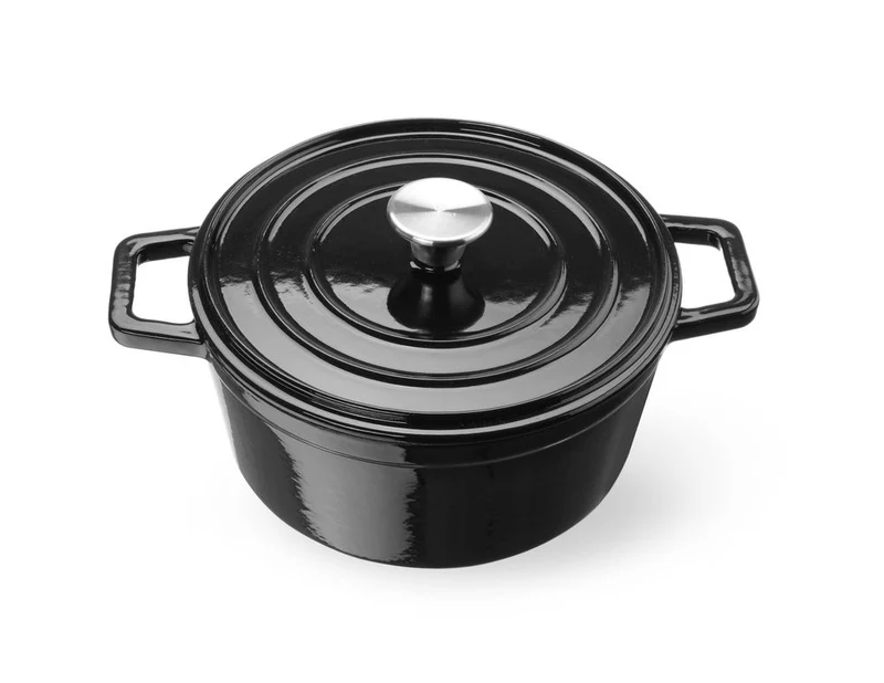 HENDI Emaillierter Gusseisentopf – 3,7 l – Rund – Schwarz – 317 × 240 × H 105 mm
