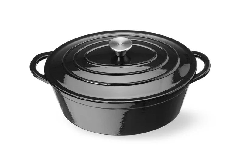 HENDI Emaillierter Gusseisentopf – 6,88 l – Oval – Schwarz – 405 × 255 × H 134 mm