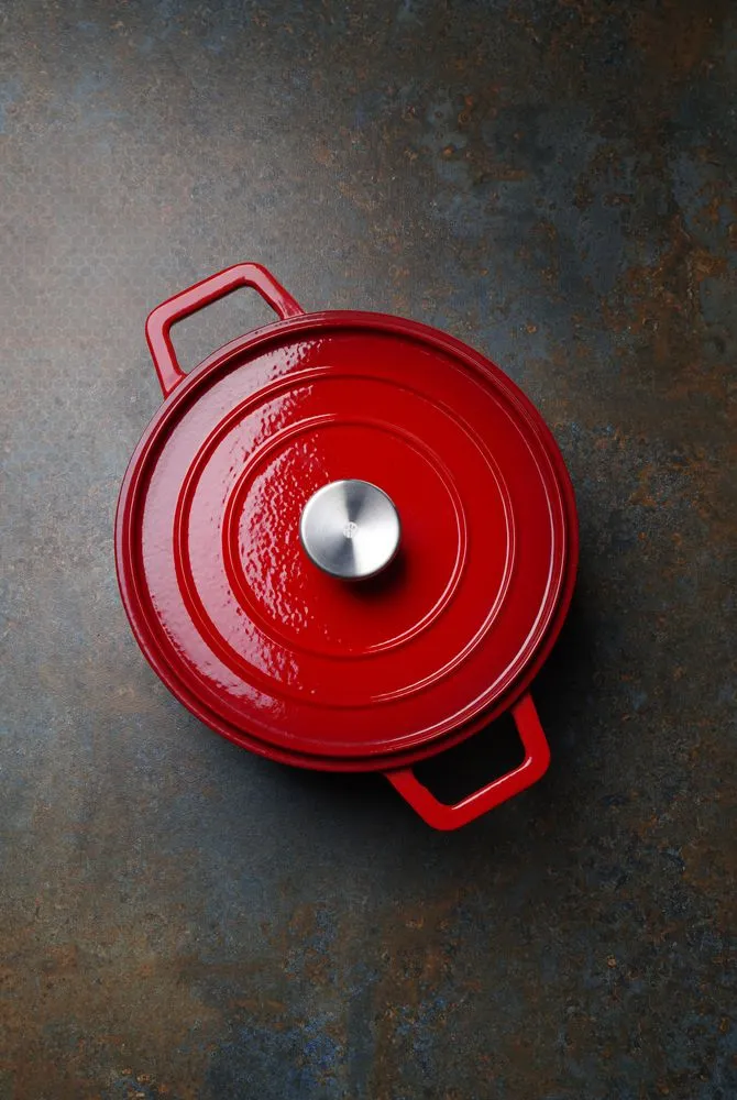 HENDI Emaillierter Gusseisentopf – 3,7 l – Rund – Rot – 317 × 240 × H 105 mm