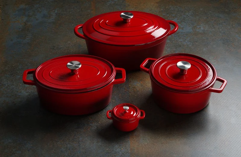 HENDI Emaillierter Gusseisentopf – 3,7 l – Rund – Rot – 317 × 240 × H 105 mm
