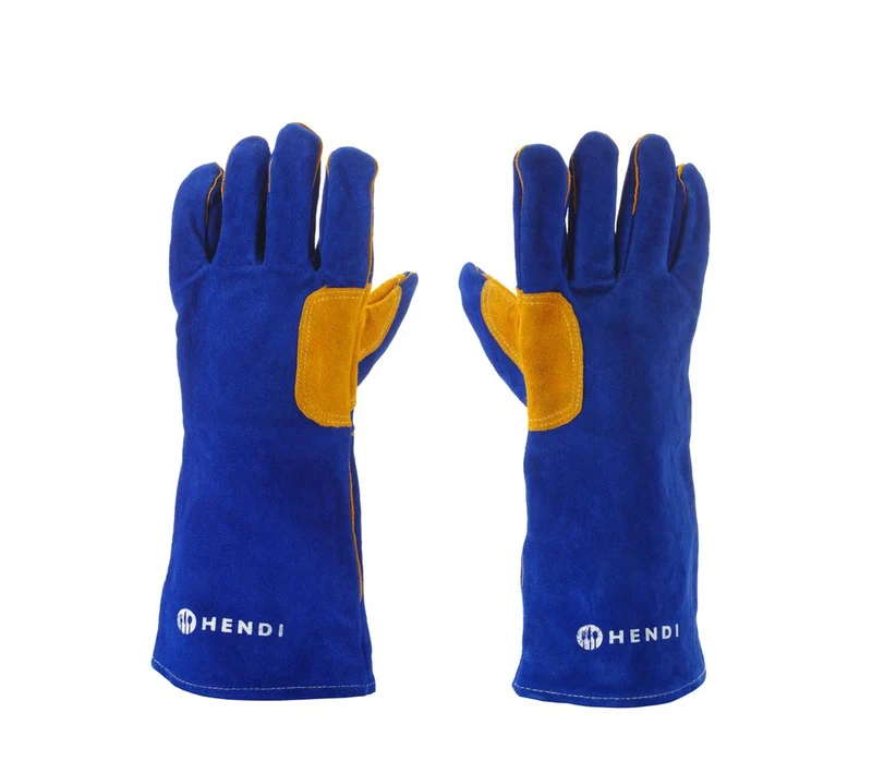 HENDI Hitzebeständige Handschuhe, Leder – Blau – 2 Stück