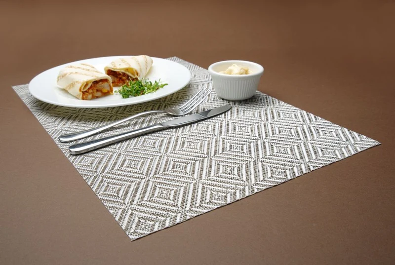 HENDI Platzset, geometrisches Muster – Silber – 450 × 300 mm – 6 Stück