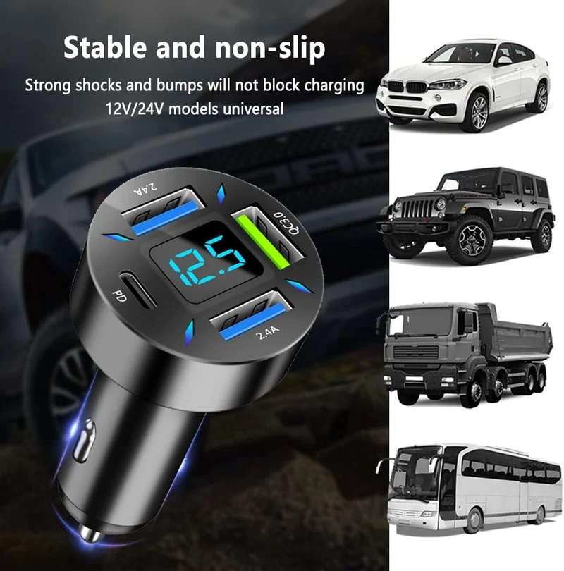 Autolader 66W Supersnel opladen met USB PD & QC 3.0 – Universeel voor 12-24V sigarettenaansteker