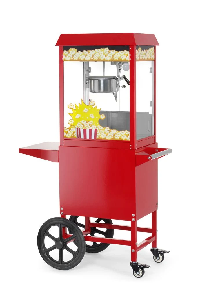 HENDI Popcorn-Maschine mit Fahrgestell – 230 V / 1155 W – Rot – 940 × 510 × H 1553 mm