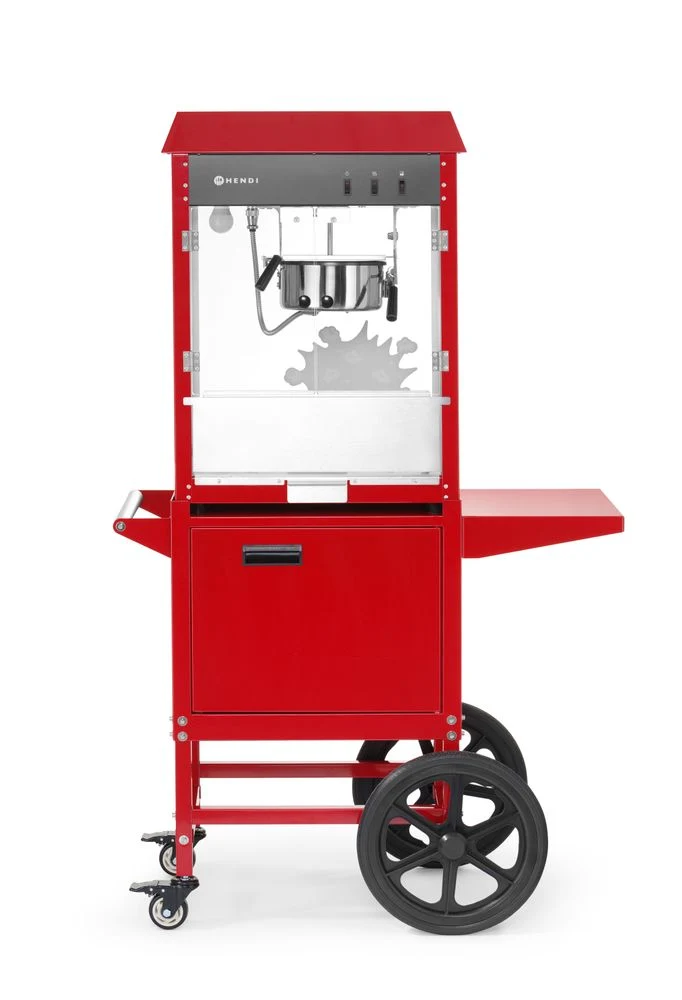 HENDI Popcorn-Maschine mit Fahrgestell – 230 V / 1155 W – Rot – 940 × 510 × H 1553 mm