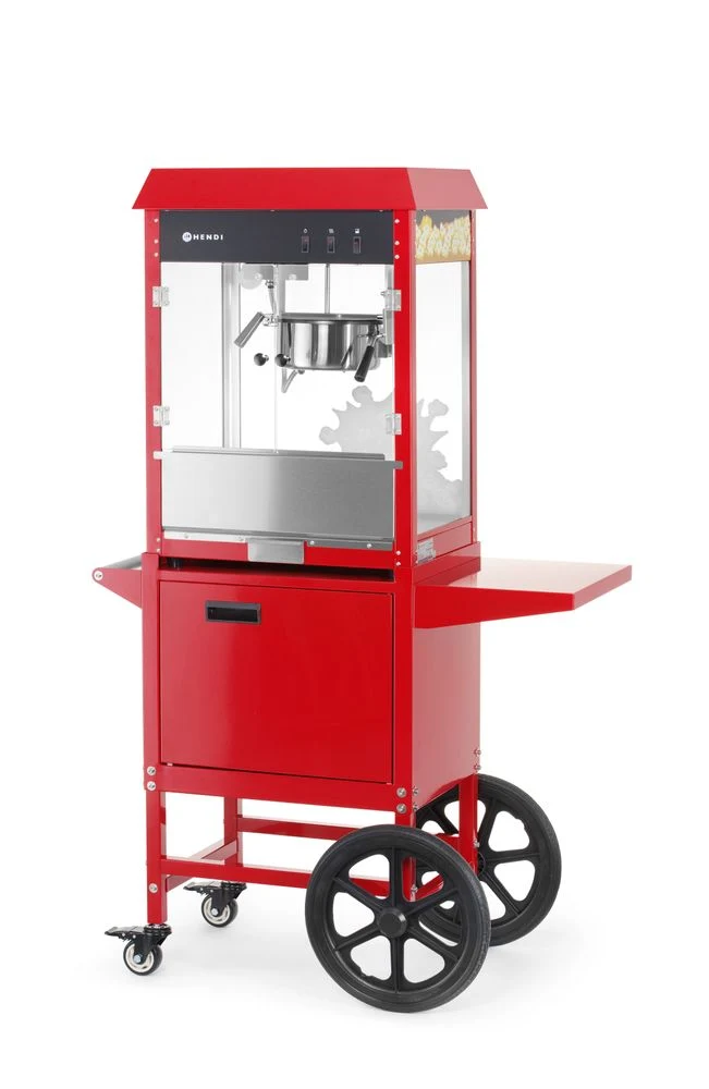HENDI Popcorn-Maschine mit Fahrgestell – 230 V / 1155 W – Rot – 940 × 510 × H 1553 mm