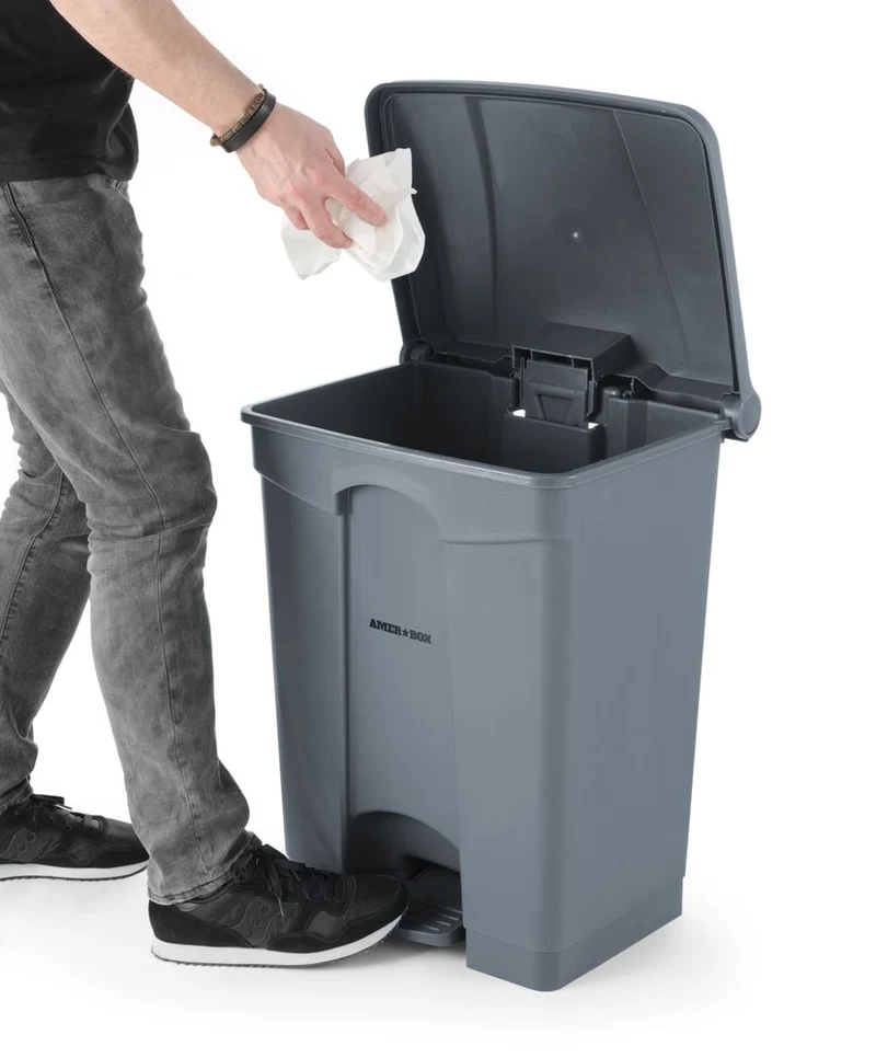 AmerBox Tret-Abfalleimer – 68 l – Hellgrau – 490 × 410 × H 660 mm