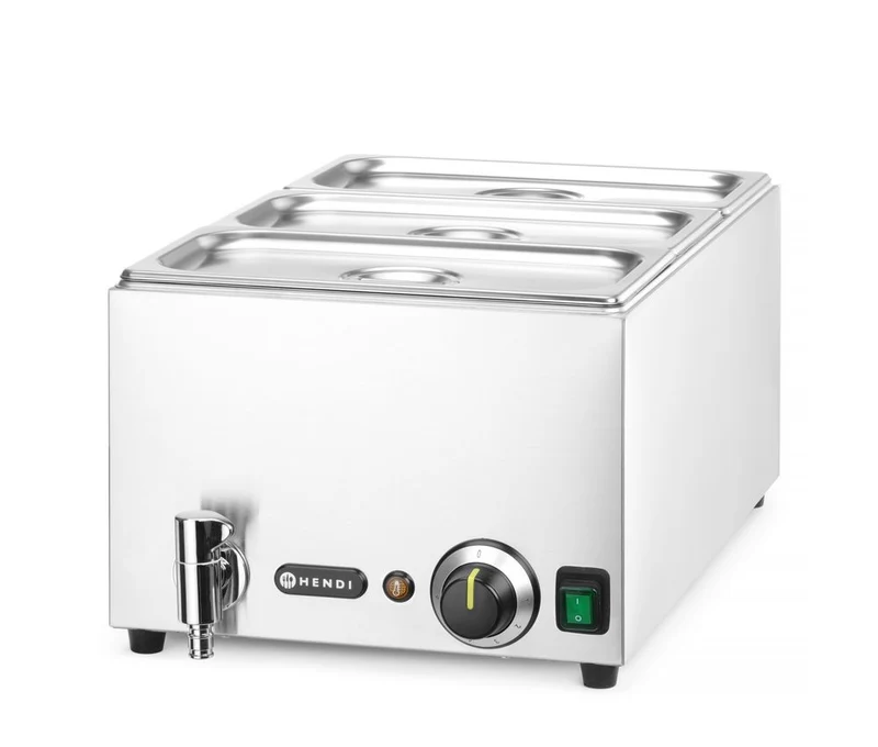 HENDI Wasserbad-Set mit Ablasshahn Ranger – GN 1 / 1 – 230 V / 1000 W – 605 × 332 × H 242 mm