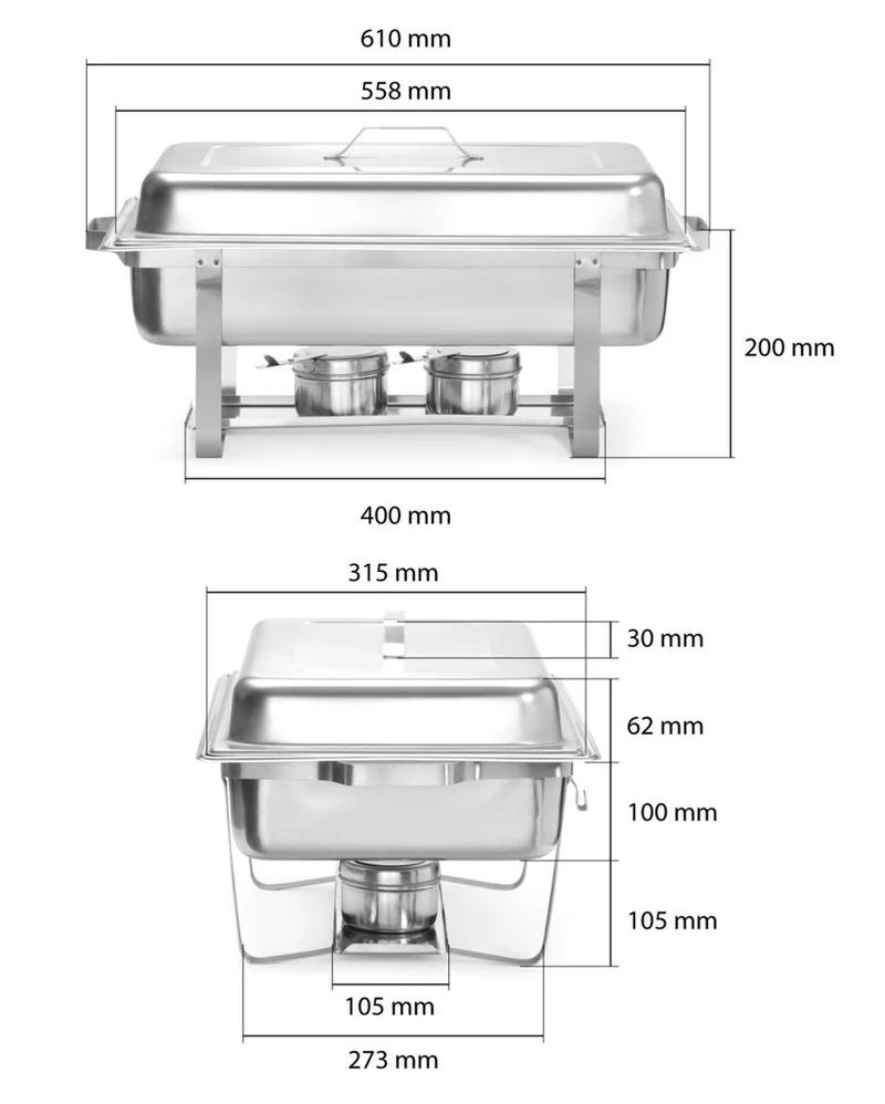HENDI Chafing Dish Set – GN 1 / 1 – 8,5 l – 610 × 355 × H 297 mm