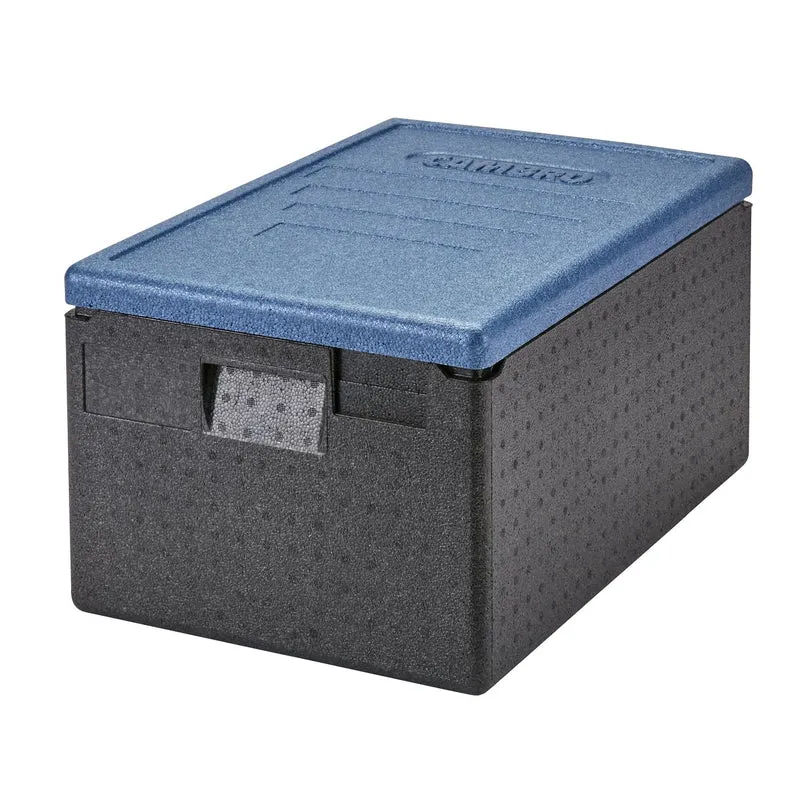 Cambro Cam GoBox® Toplader, Transportbox schwarz mit Deckel, eisblau, passend für GN 1/1 200 mm tief - EPP180CL362