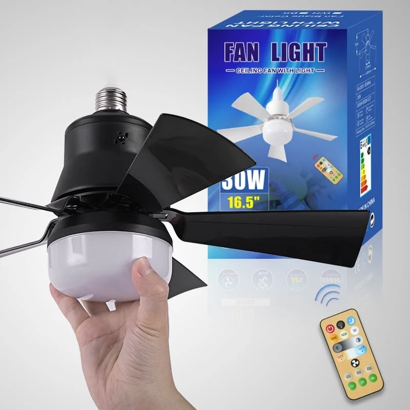 LuxeBreeze Draagbare Plafondventilator & Licht | Elegante 2-in-1 oplossing met afstandsbediening voor comfort en stijl