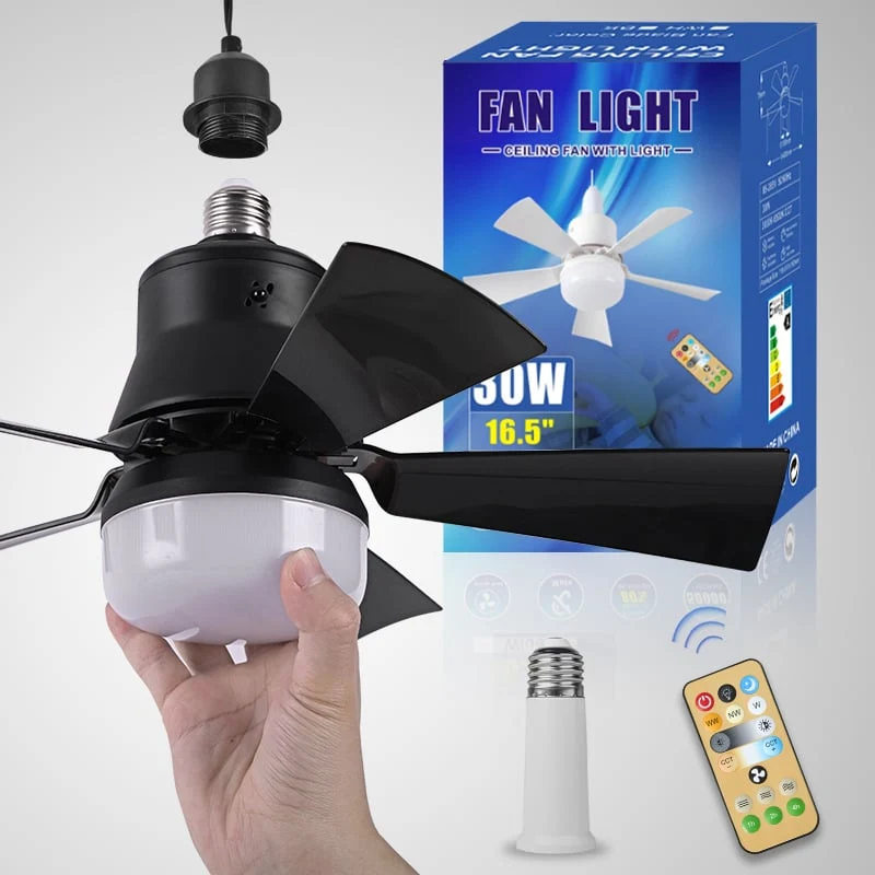LuxeBreeze Draagbare Plafondventilator & Licht | Elegante 2-in-1 oplossing met afstandsbediening voor comfort en stijl
