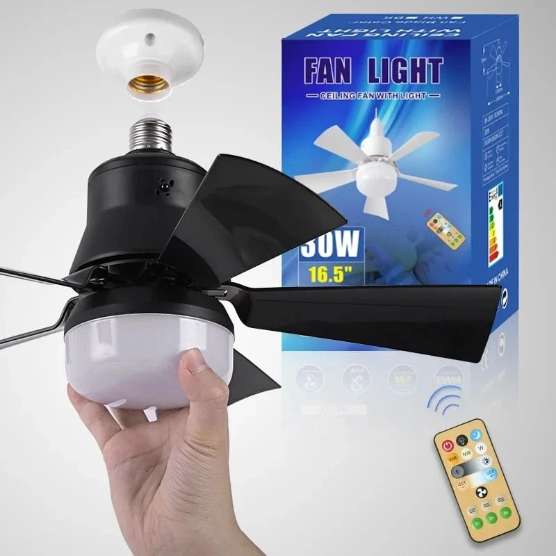 LuxeBreeze Draagbare Plafondventilator & Licht | Elegante 2-in-1 oplossing met afstandsbediening voor comfort en stijl