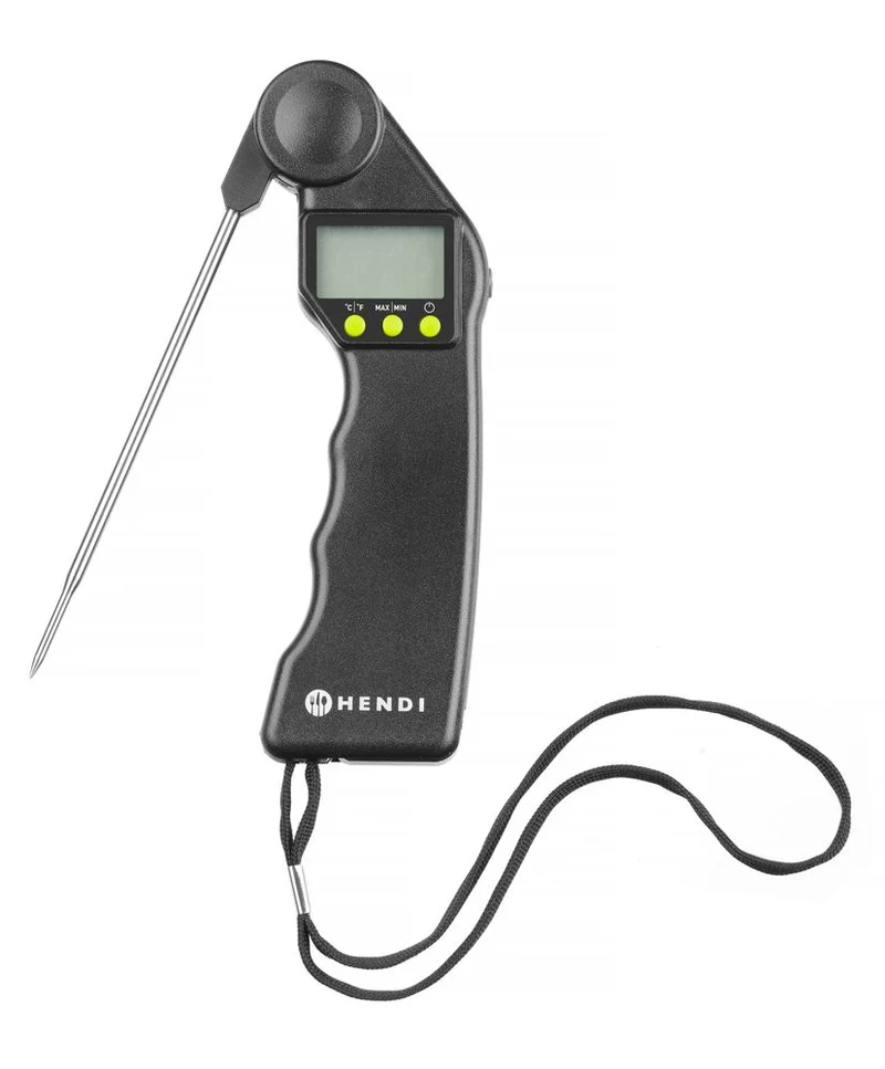 HENDI Digitales Thermometer mit klappbarer Sonde – Schwarz – 160 × 55 × H 20 mm