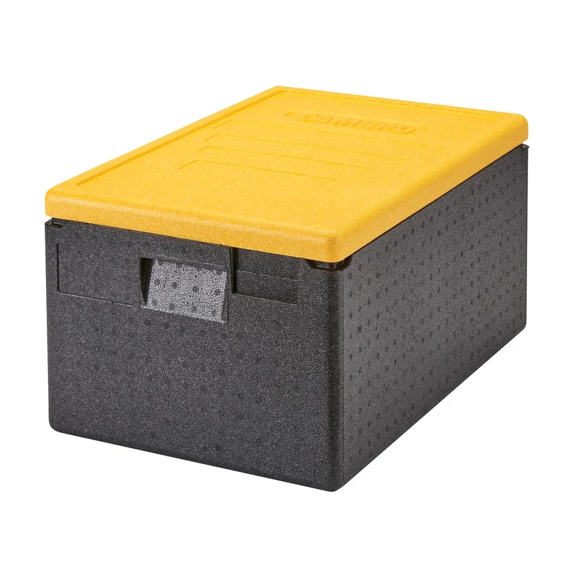 Cambro Cam GoBox® Toplader, Transportbox schwarz mit Deckel, gelb, passend für GN 1/1 150 mm tief - EPP160CL361