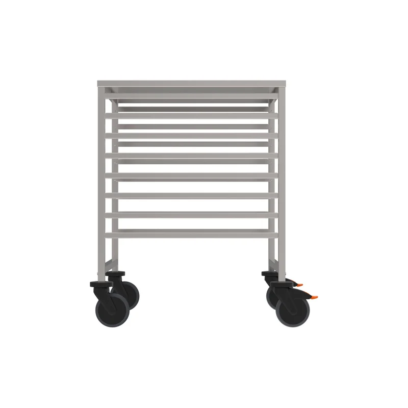 Rieber GN-Regalwagen für GN 2/1 in niedriger Ausführung mit Abweiserrollen