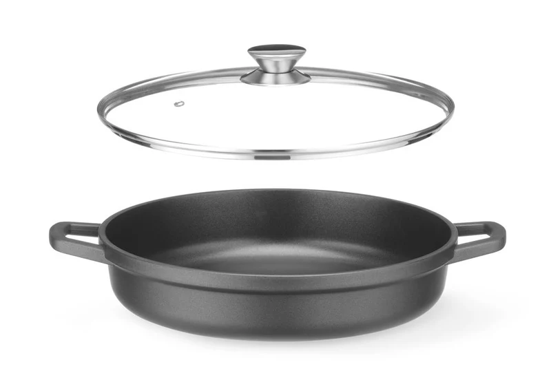 HENDI Kasserolle mit Antihaft-Beschichtung – 4,3 l – Schwarz – 425 × 332 × H 70 mm